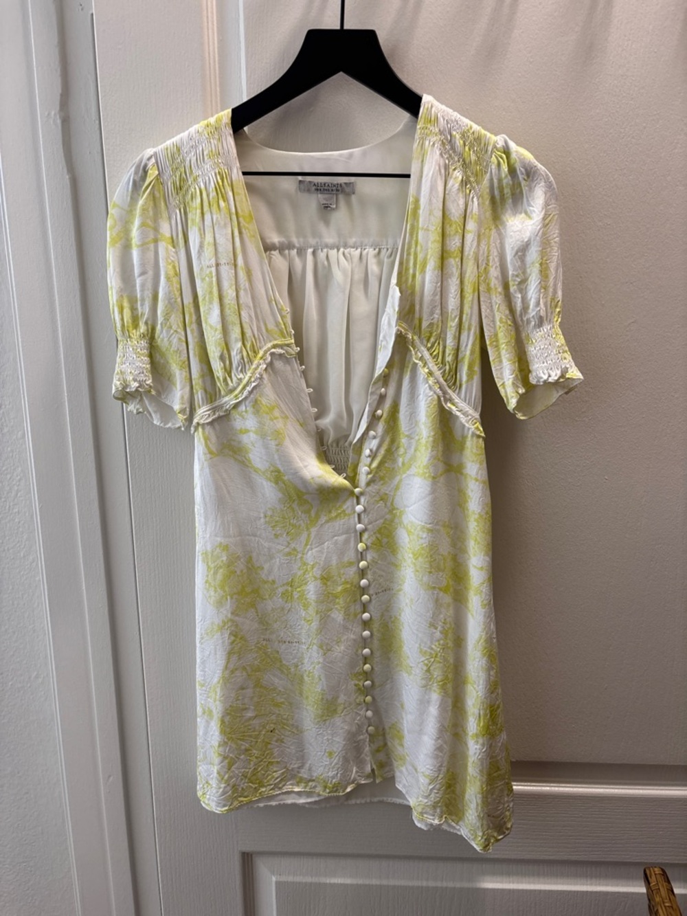 AllSaints White & Yellow Floral Button-Front Mini Dress